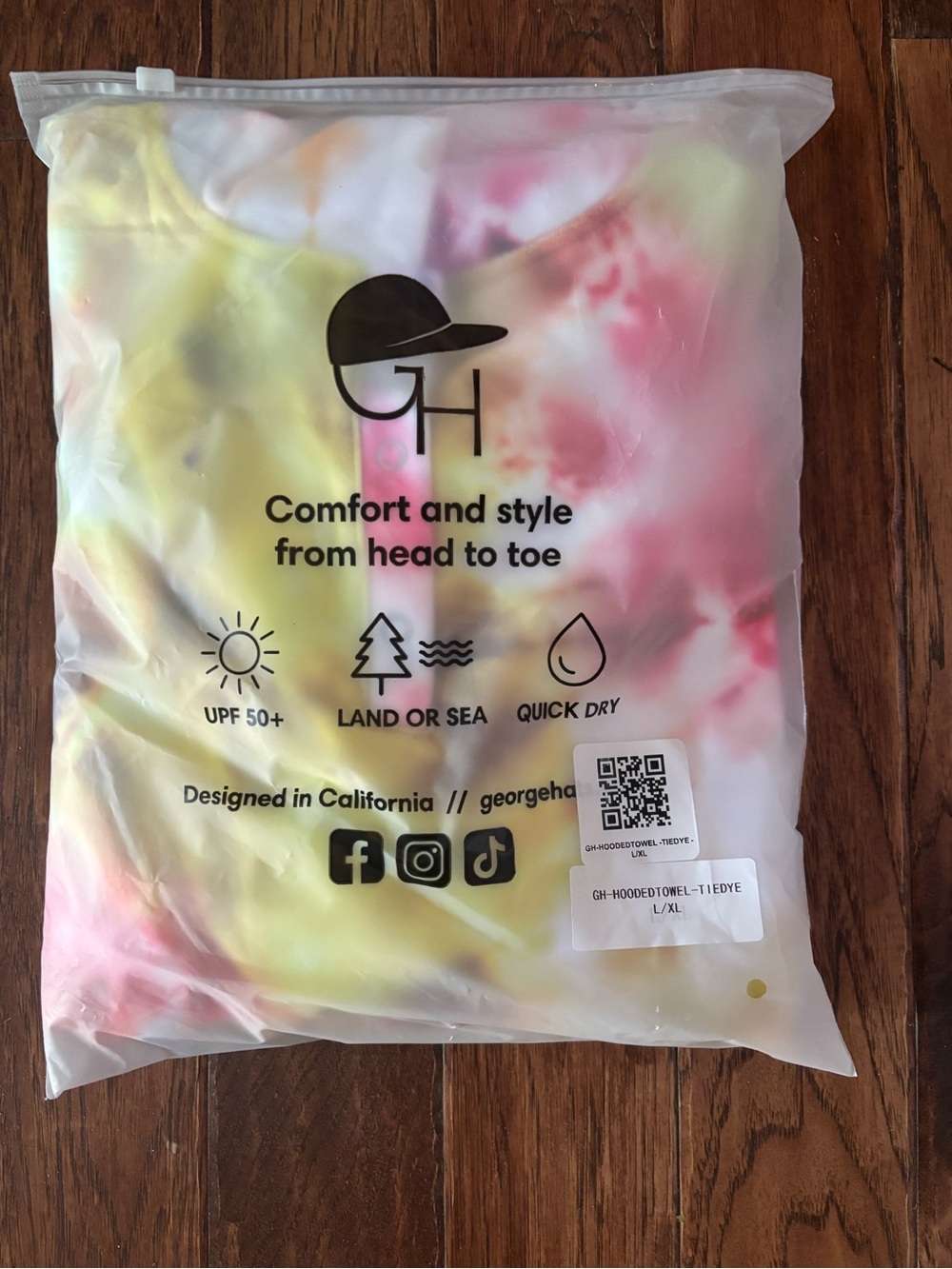George Hats L XL Hooded Towel Cover Up Rainbow Hoodie Swim Tie Dye